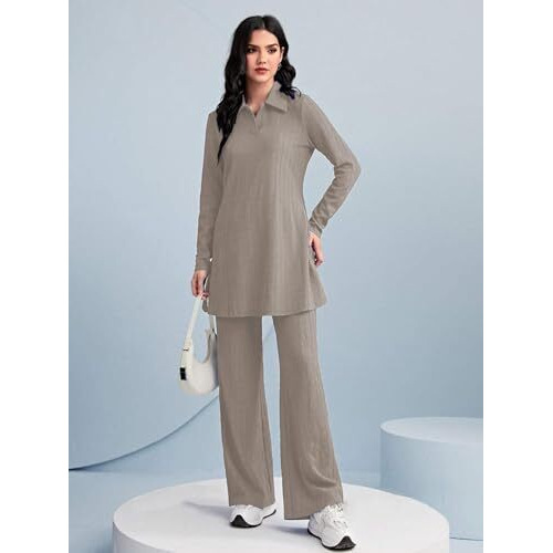 Tadkee Women's Solid Color Two-Piece Set | Long Sleeve Top & Wide Leg Pants Co-Ord Set | Casual Wear Co Ord Set (Fn-Full-Sleeve-Cord-125-Cream-M)