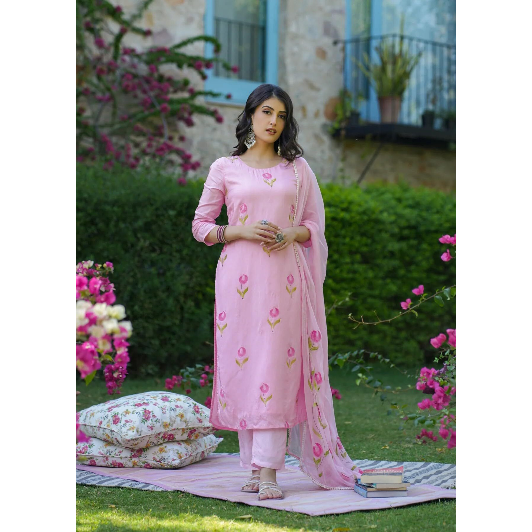 Fabnex Kurta Set For Women | Women Kurta Set | Women Kurta Sets Kurtis | Women Kurta Pant Set (K-103-Pink-2Xl)