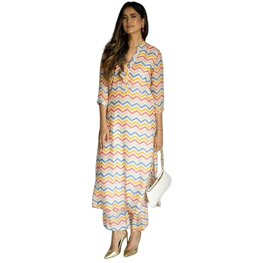 Lookmark Kurta Set Sizzle With Ethnic Flair Make Heads Turn With Our Vibrant Cotton Blend Printed Kurti Pant Sets Multicolour
