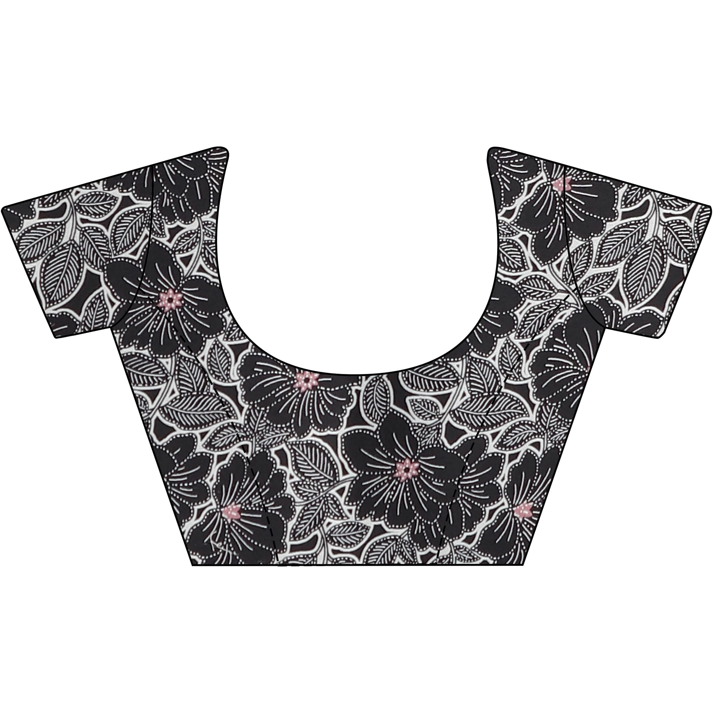 Womanista Women's Satin Two Way Floral Black Saree With Un-Stitched Blouse