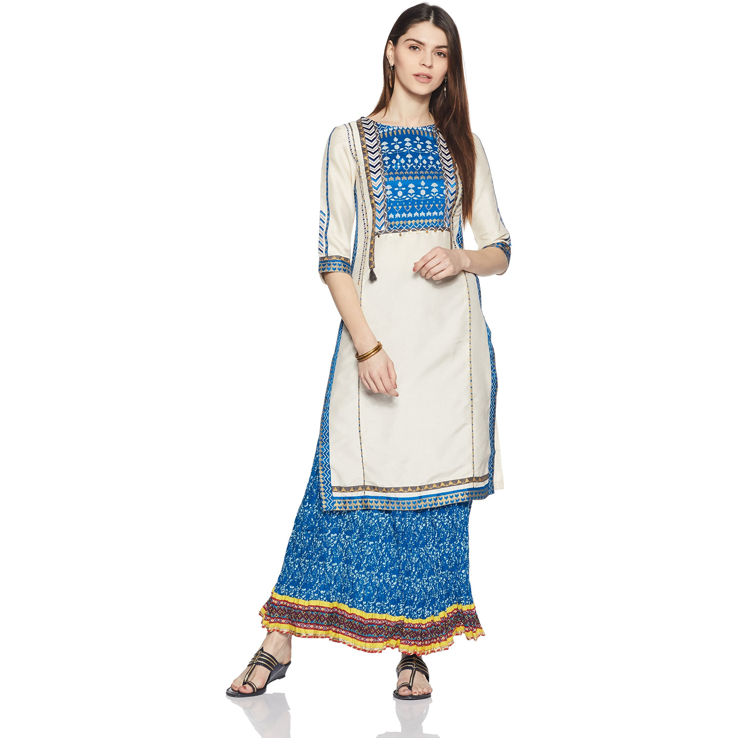 W For Woman Women's Straight Kurta (17Au17239-65696_Std Ecru_12)