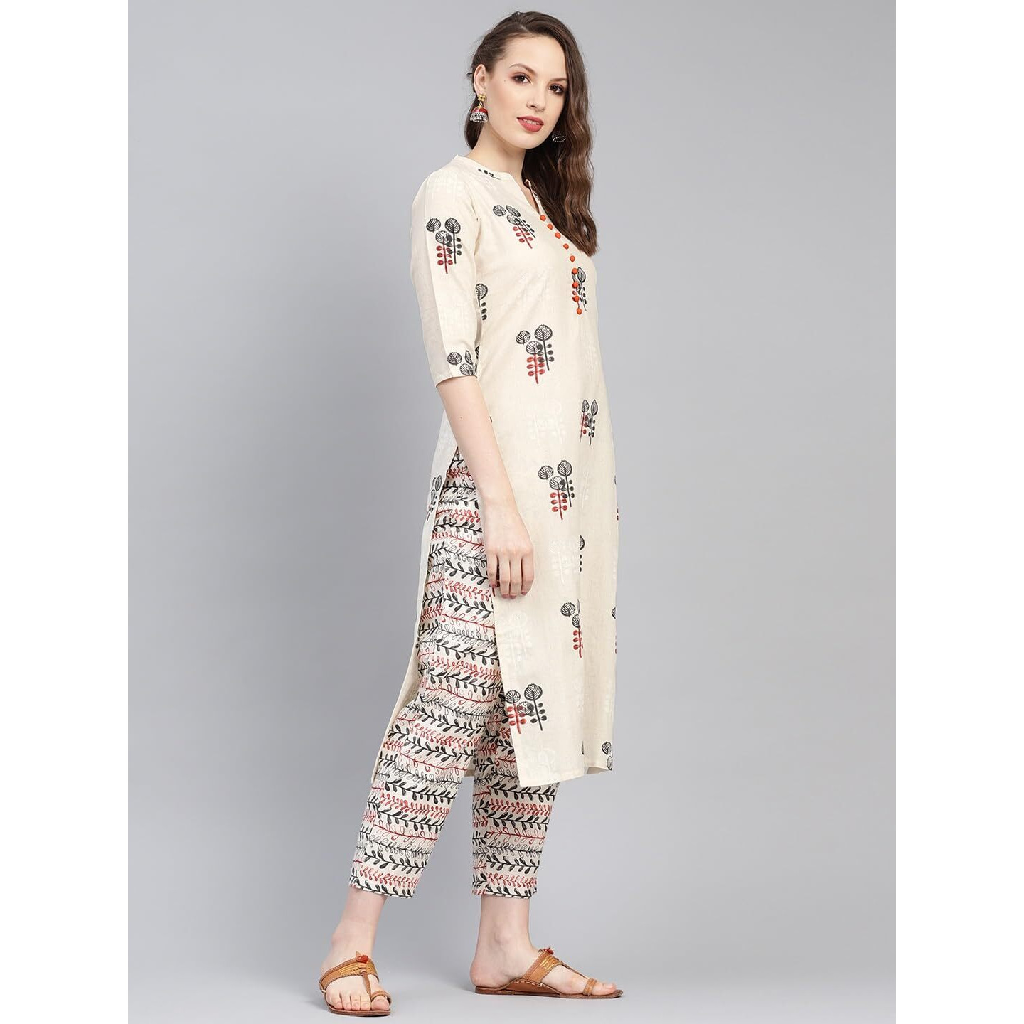 Libas Women's Silk Blend Printed Regular Fit Kurta Set (6313_Off White