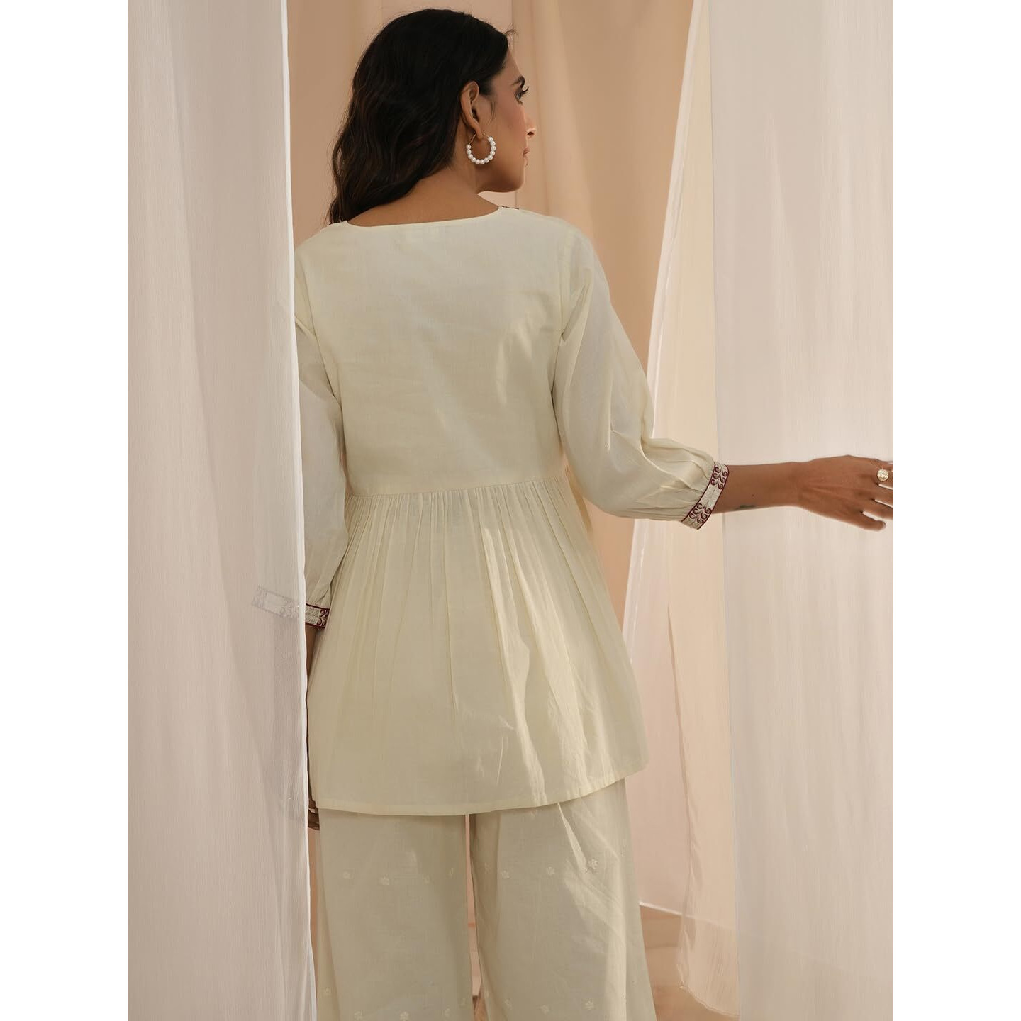 Libas Women Cotton Regular Fit Yoke Design A-Line Kurtis (26720_Off White, Large)