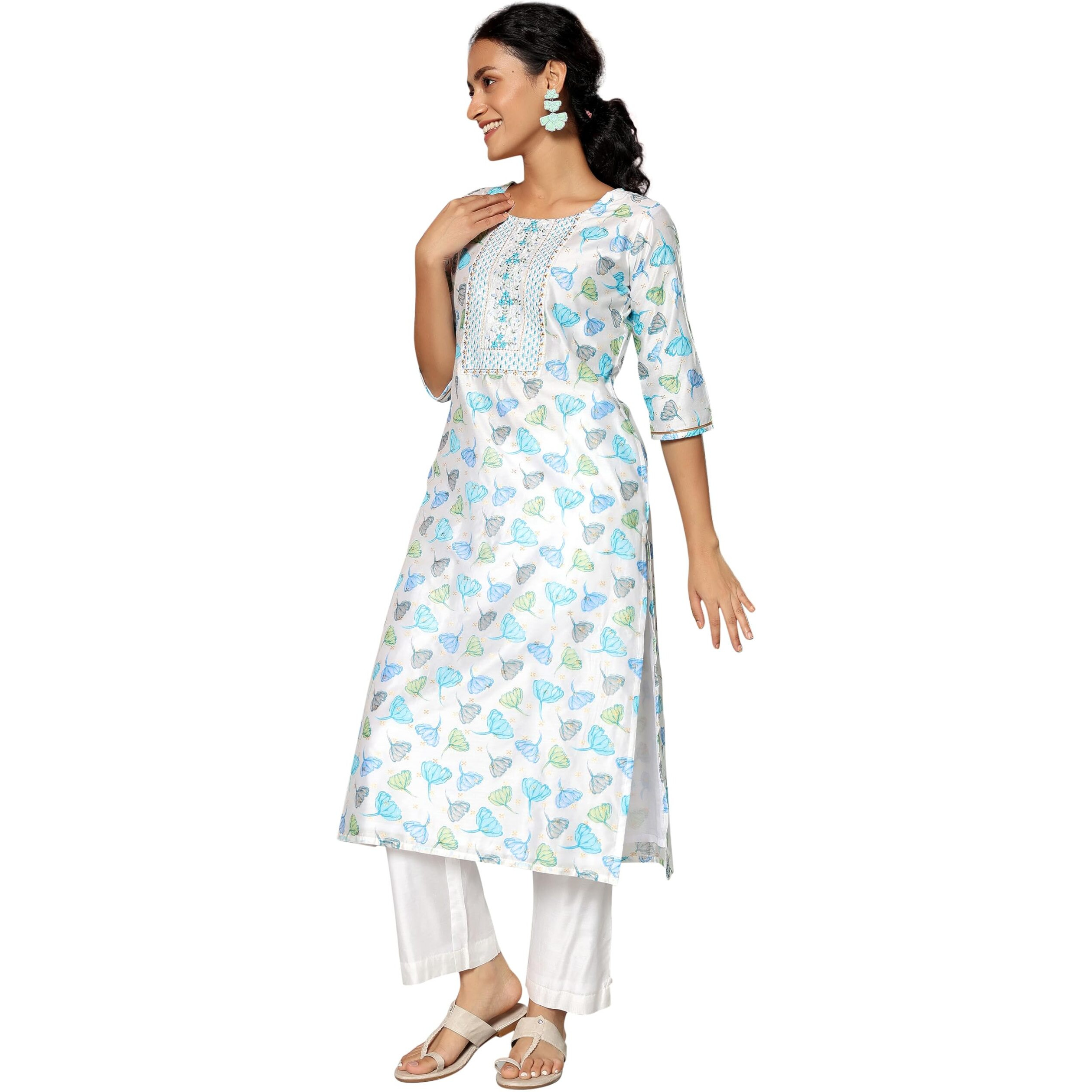 Libas Women's Silk Blend Printed Kurta Sets (35453_White