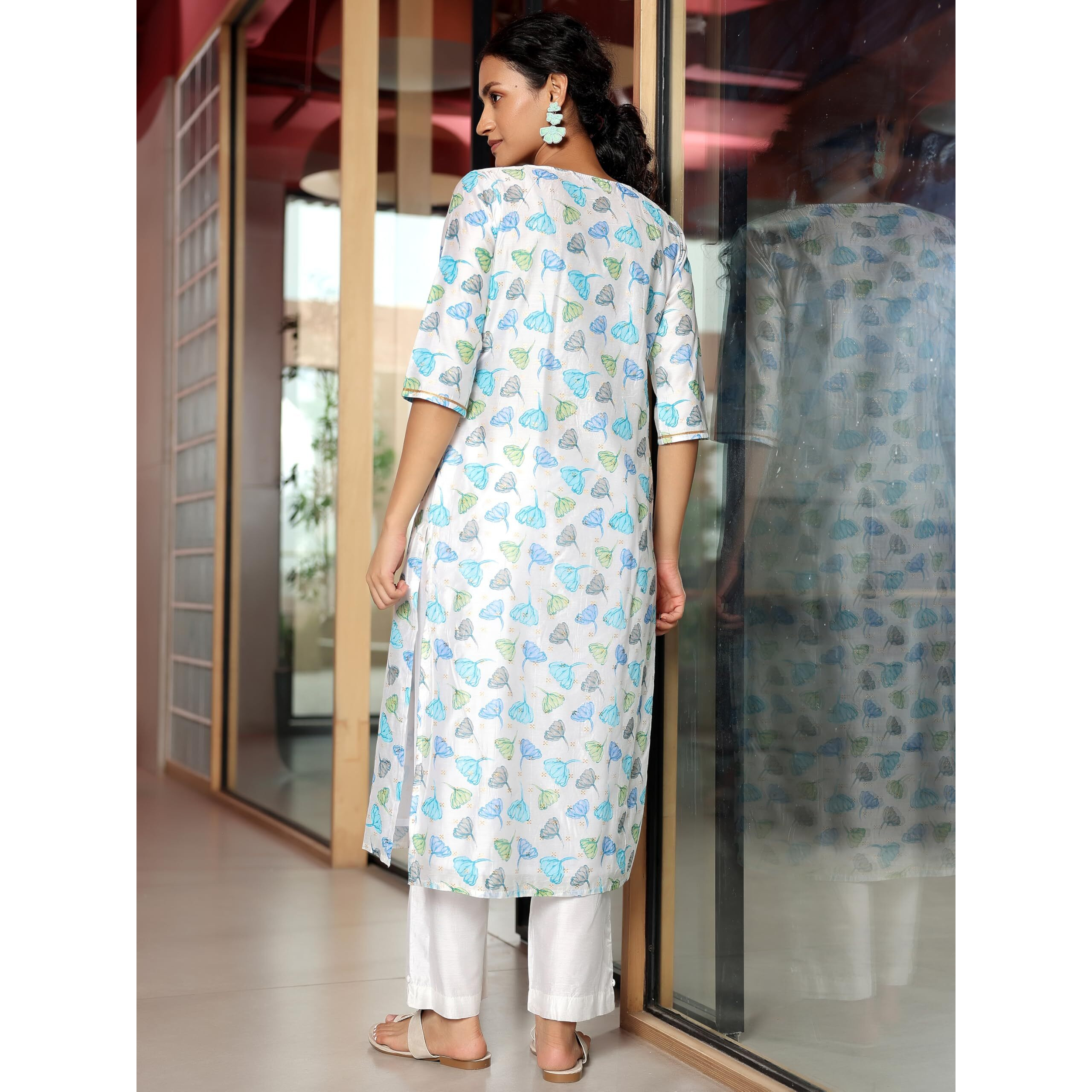 Libas Women's Silk Blend Printed Kurta Sets (35453_White