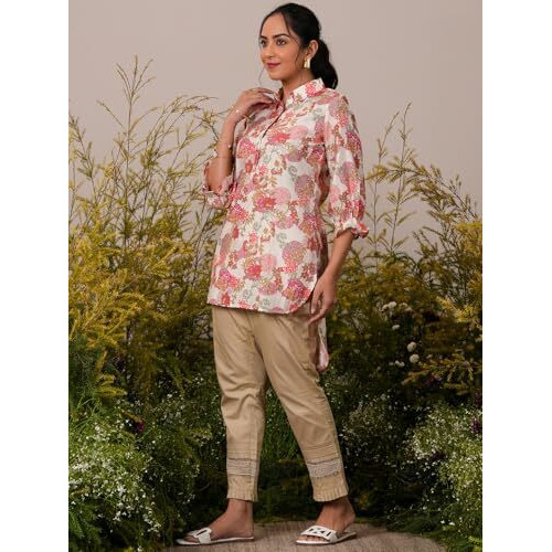 Libas Women's Silk Blend Printed Pathani Kurtis (37084_Off White_Xl)