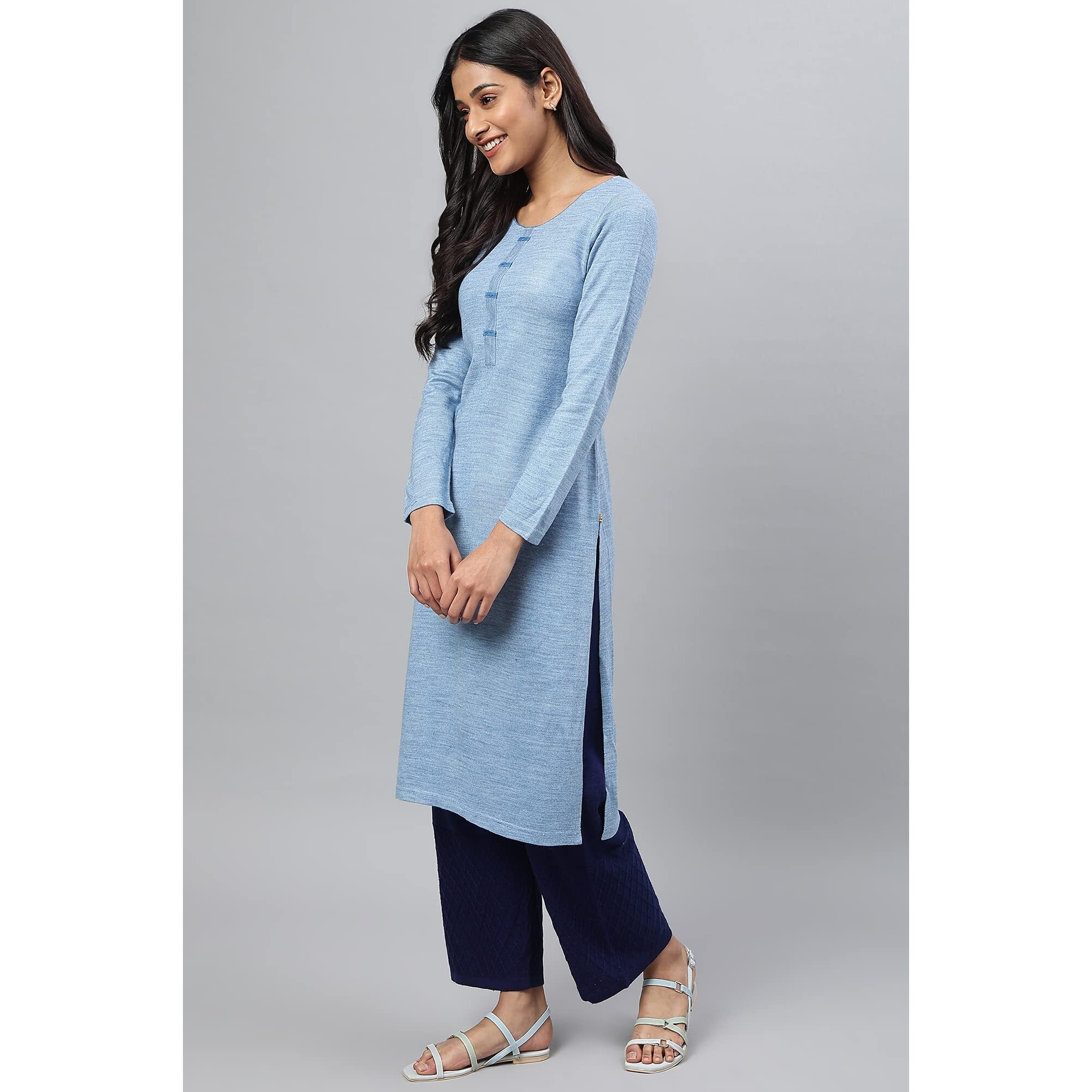 Blue Acrylic Plus Size Winter Kurta