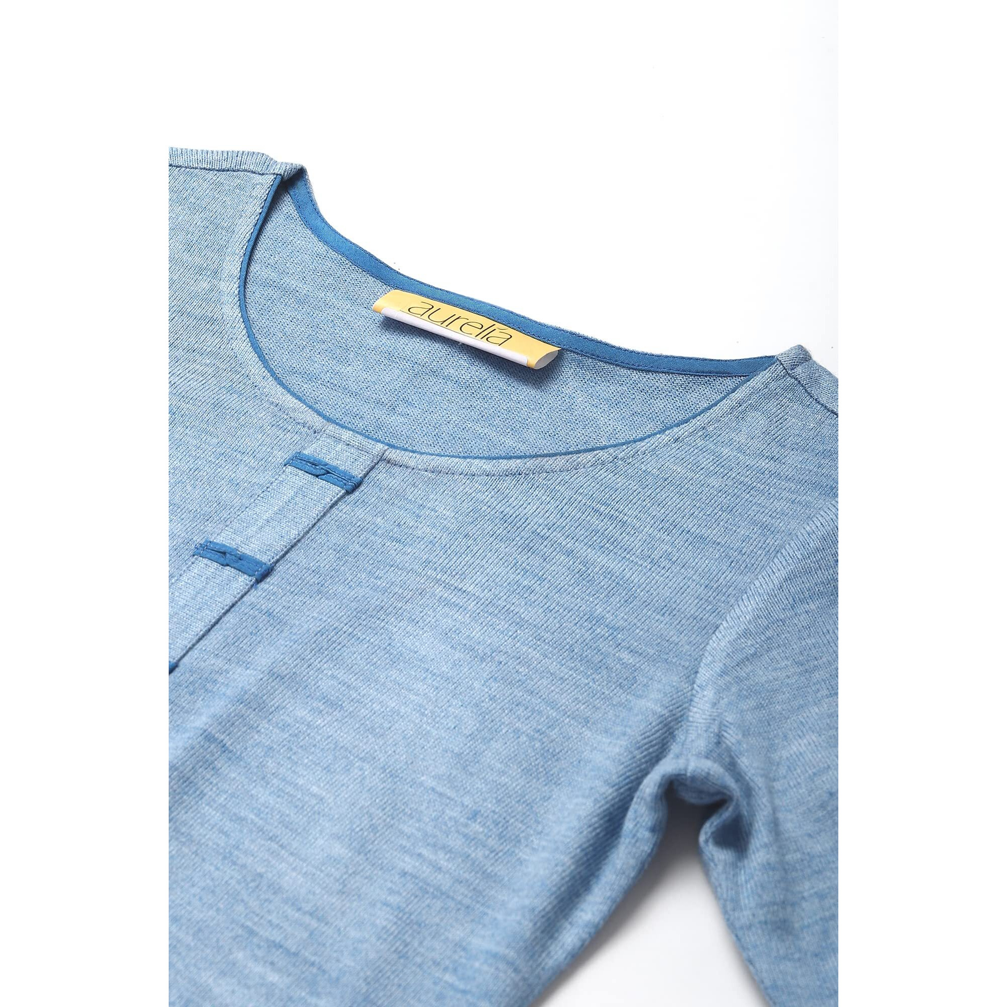 Blue Acrylic Plus Size Winter Kurta