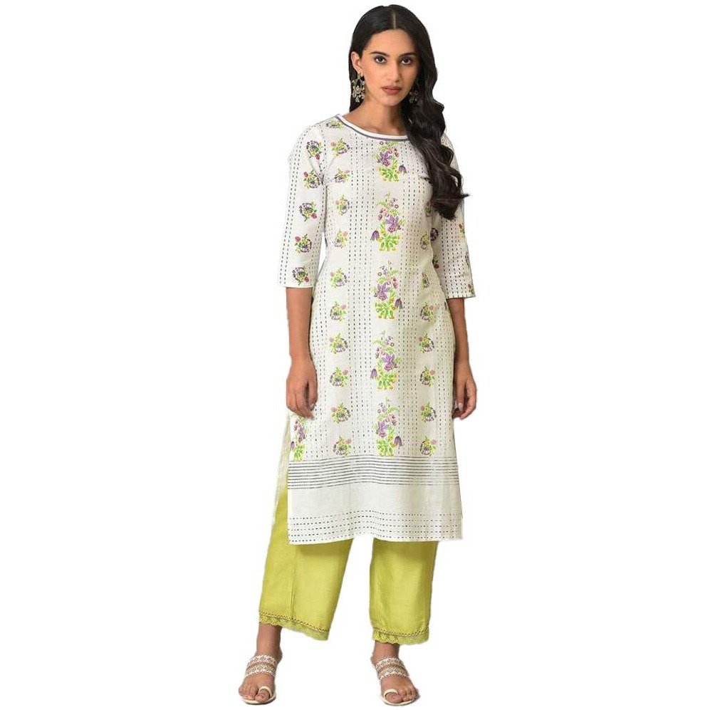 W For Woman Ecru Floral Printed Cotton Kurta (Size 3Xl)-23Few18915-119814
