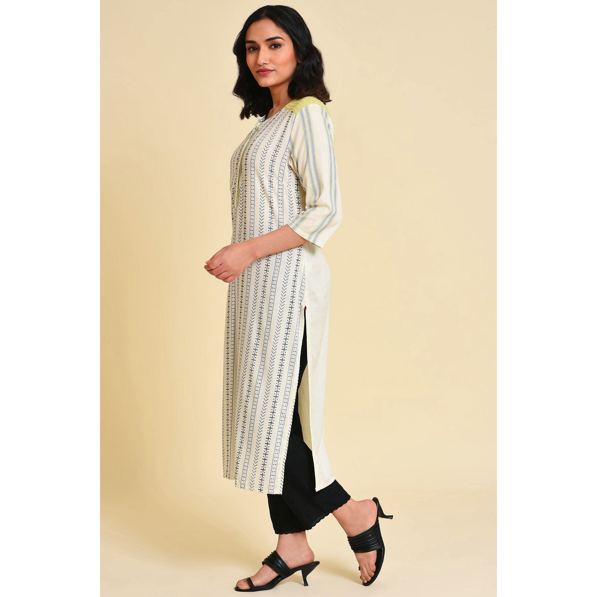 W For Woman Ecru Graphic Printed Kurta_23Few18708-120109_M