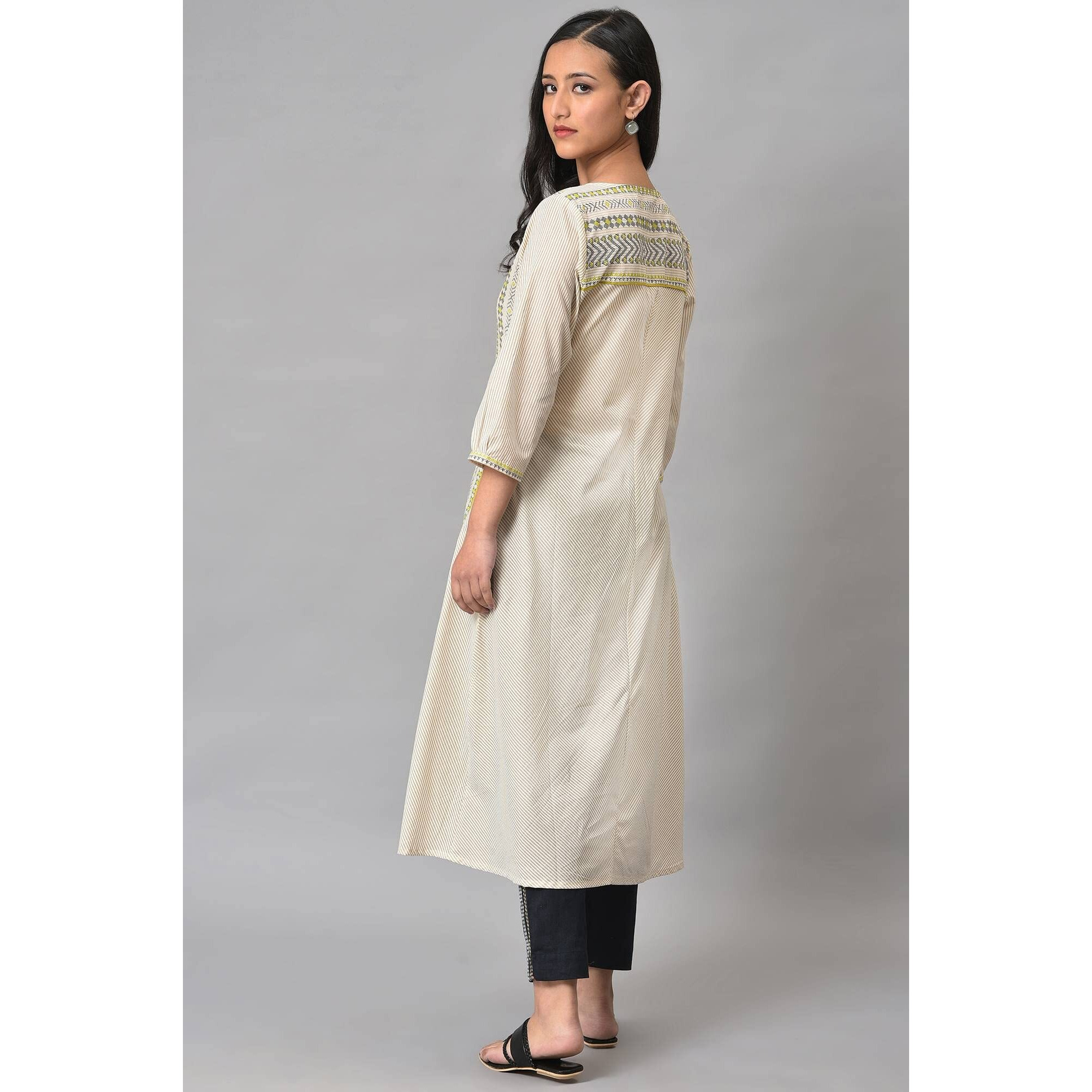W For Woman Women Cotton Regular Fit Ecru Misdent Printed Summer Plus Size Kurta_23Few18711G-120115_4Xl