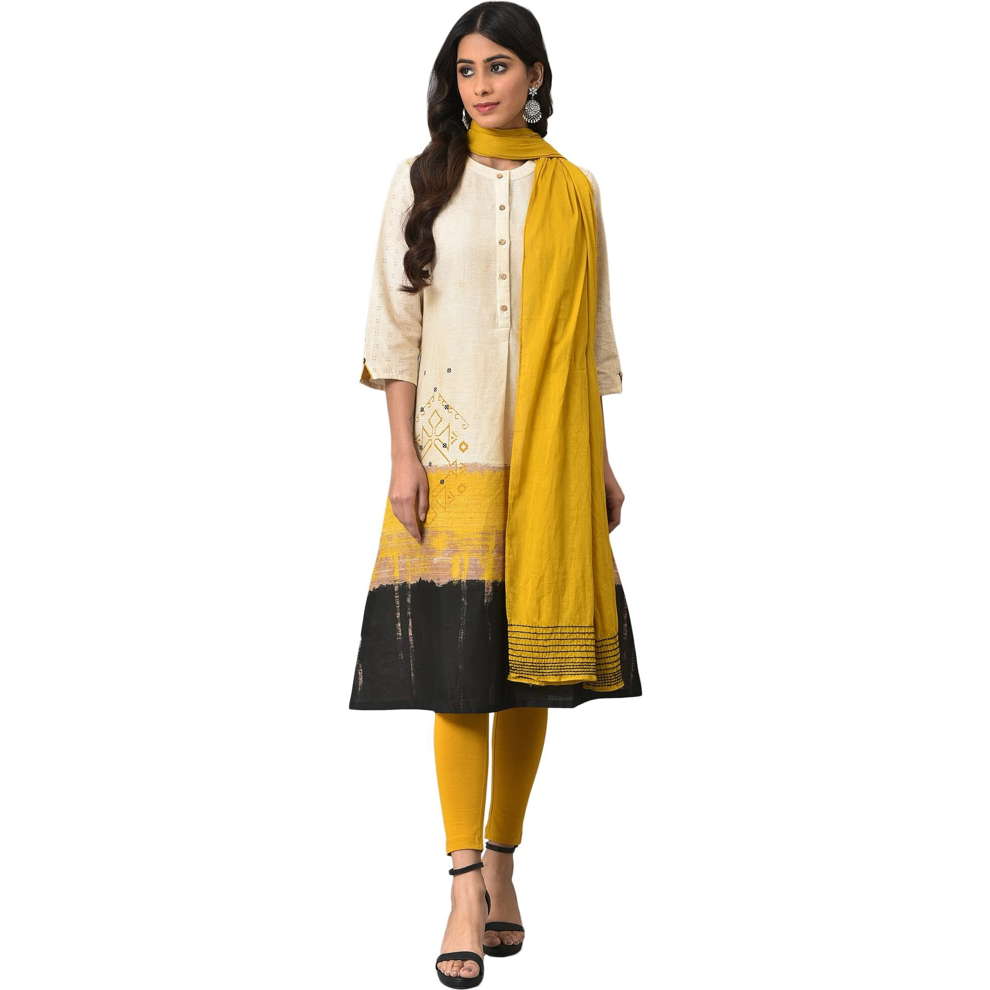 W Ecru Ombre Cotton Blend Women's Kurta Dupatta Bottomwear