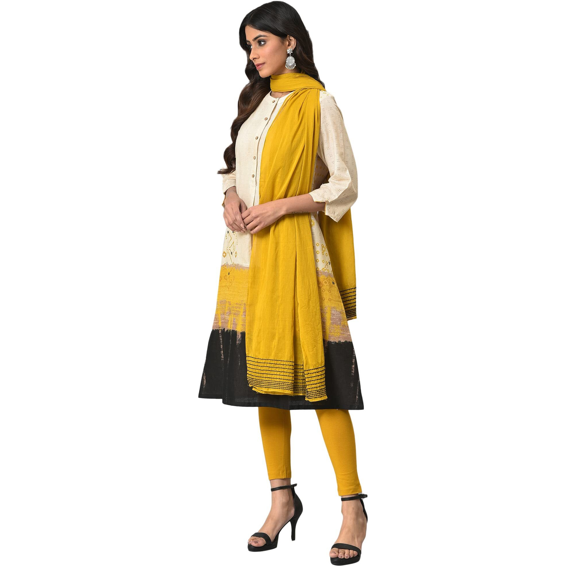 W Ecru Ombre Cotton Blend Women's Kurta Dupatta Bottomwear