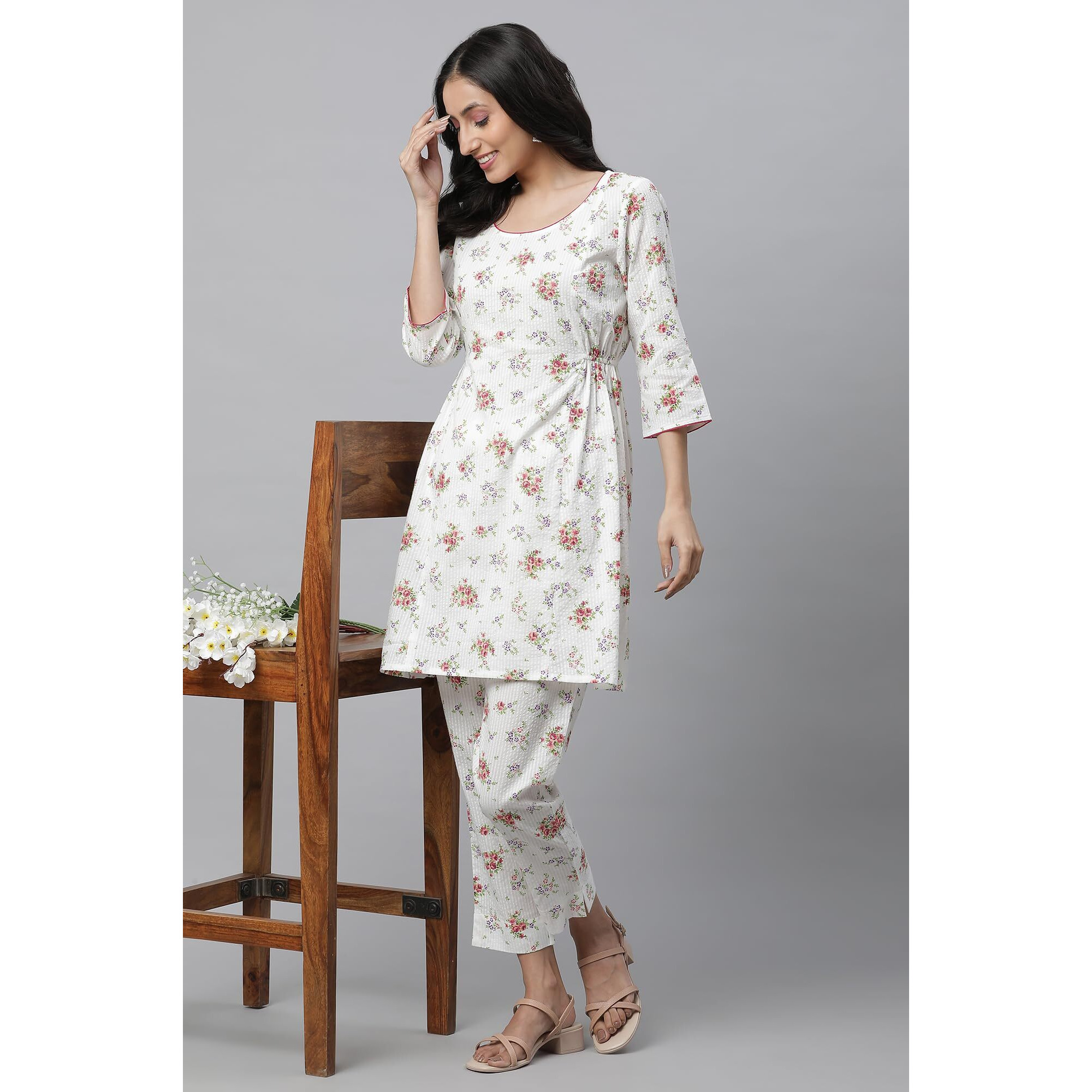 Aurelia Women Cotton Kurta & Palazzo 23Auas14504-507455-White-Xxl