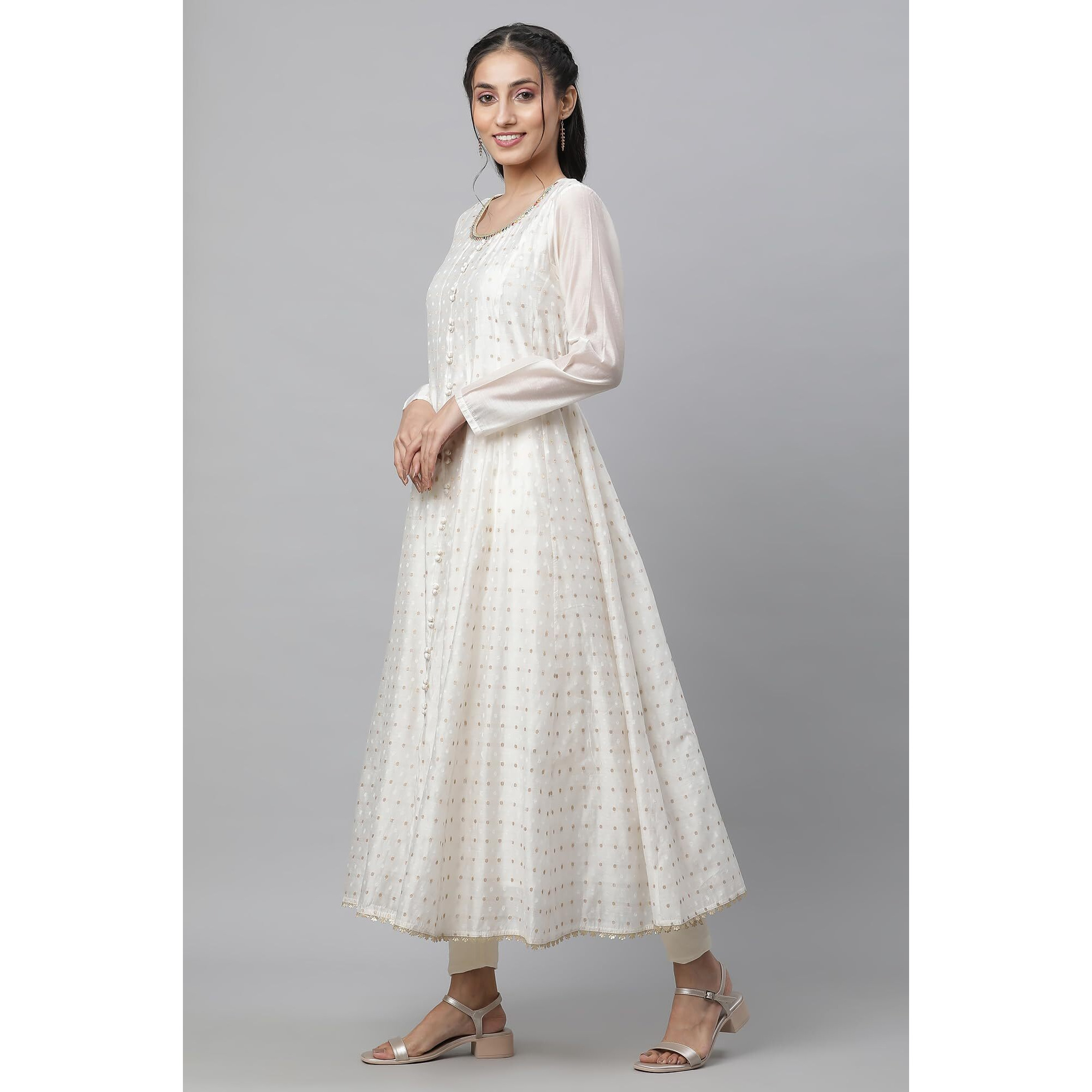 Aurelia Women's Off-White Chanderi Butti Embellished Flared Regular Fit Kurta, Tights And Jaquard Dupatta_23Aud10603-704295_M