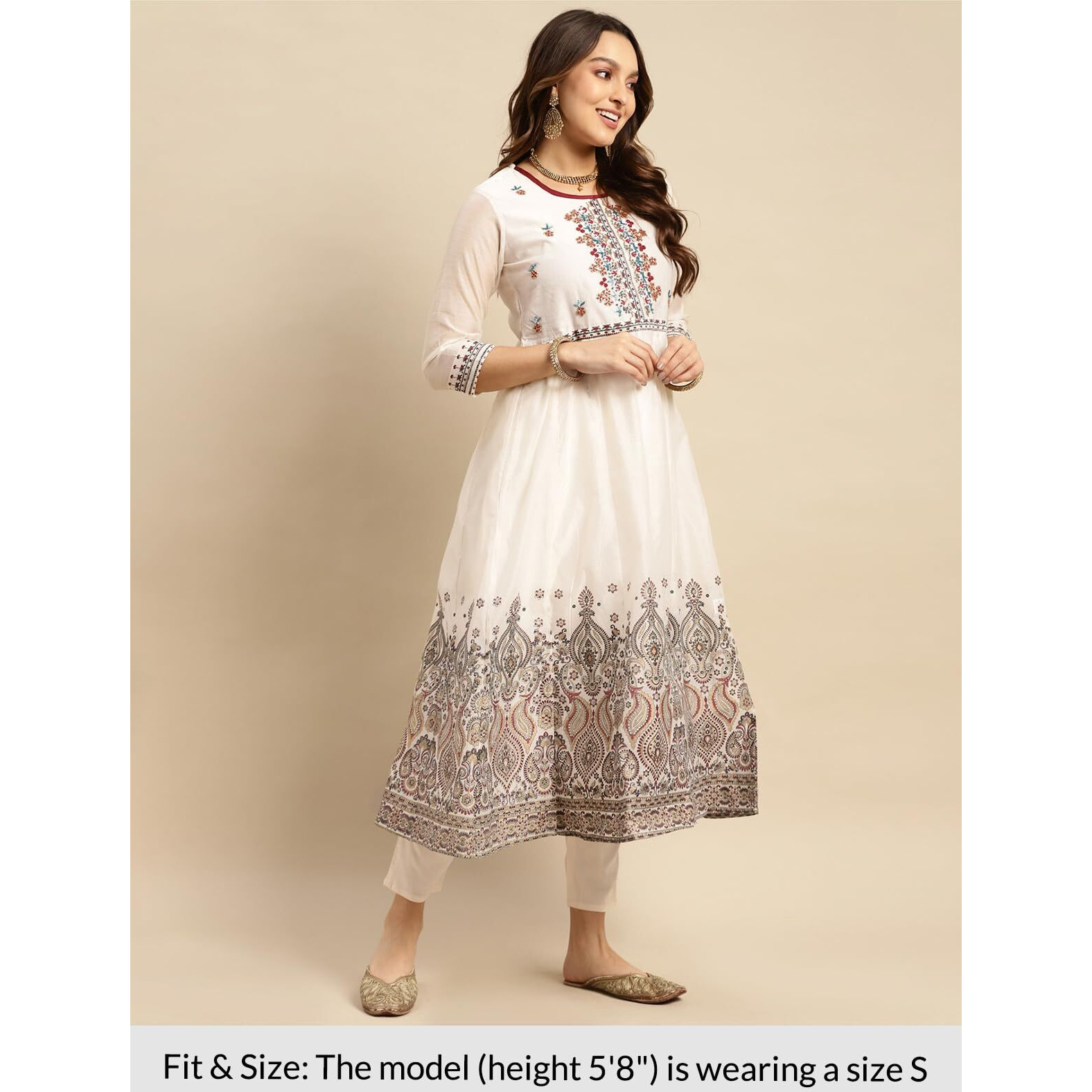 Rangita Off White Chanderi Calf Length Printed Anarkali Kurti For Women | Kurta For Women_Xl