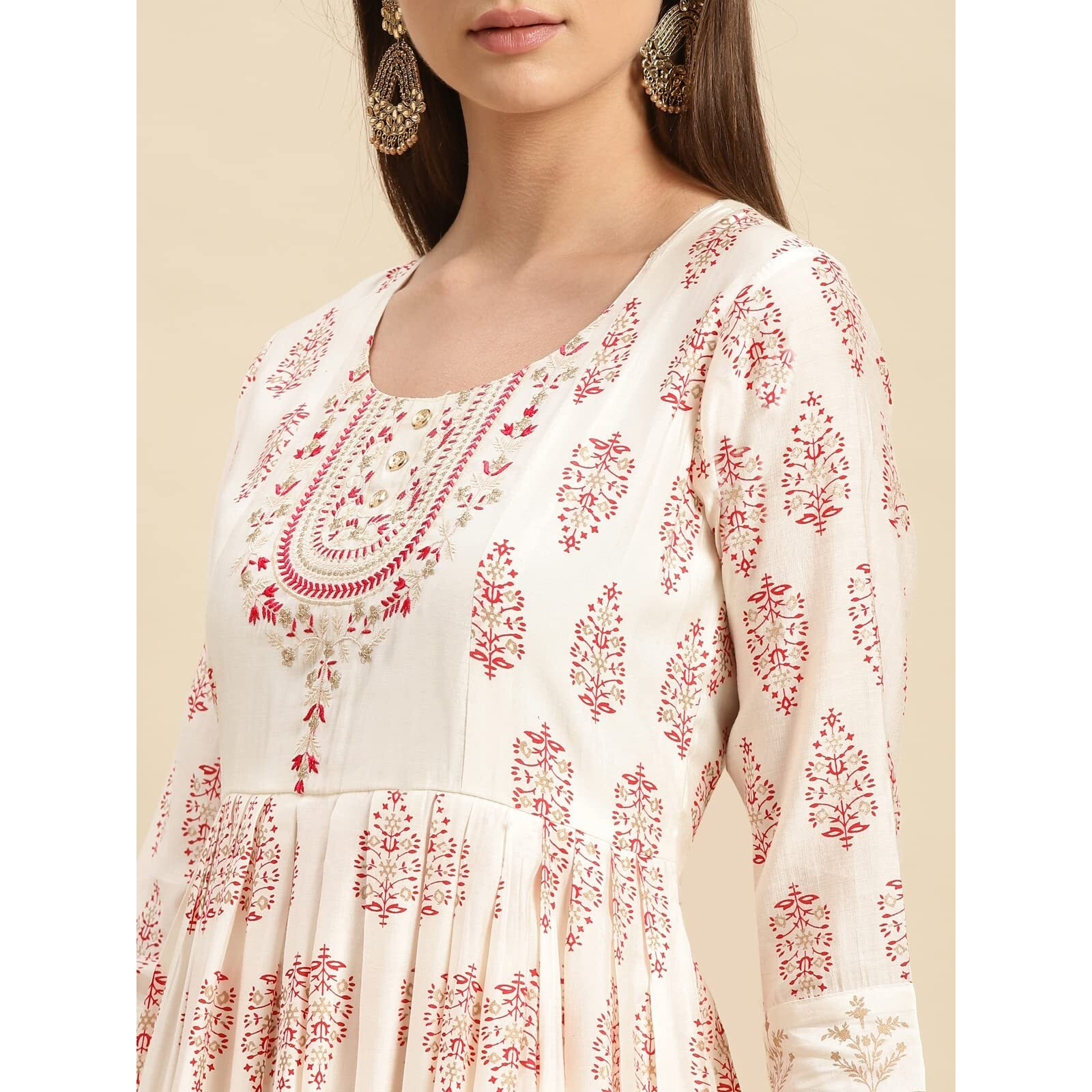 Rangita Off White Viscose Blend Calf Length Printed Anarkali Kurti For Women | Kurta For Women_Xl