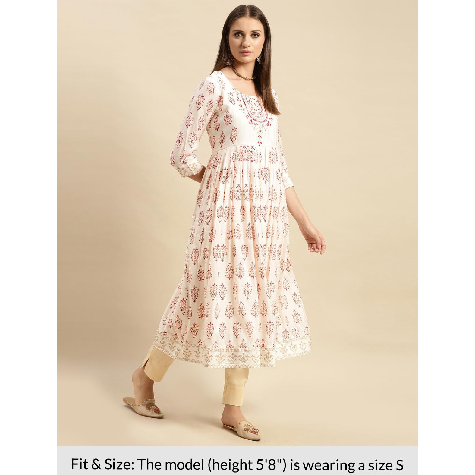 Rangita Off White Viscose Blend Calf Length Printed Anarkali Kurti For Women | Kurta For Women_Xl