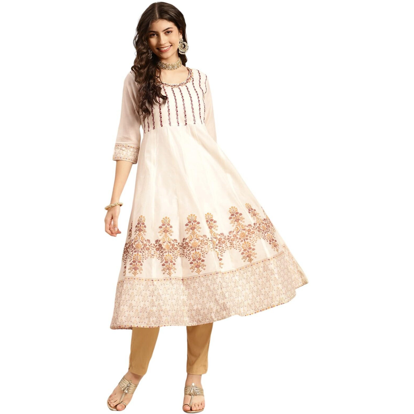 Rangita Off White Chanderi Calf Length Embroidered Anarkali Kurti For Women | Kurta For Women_Xl