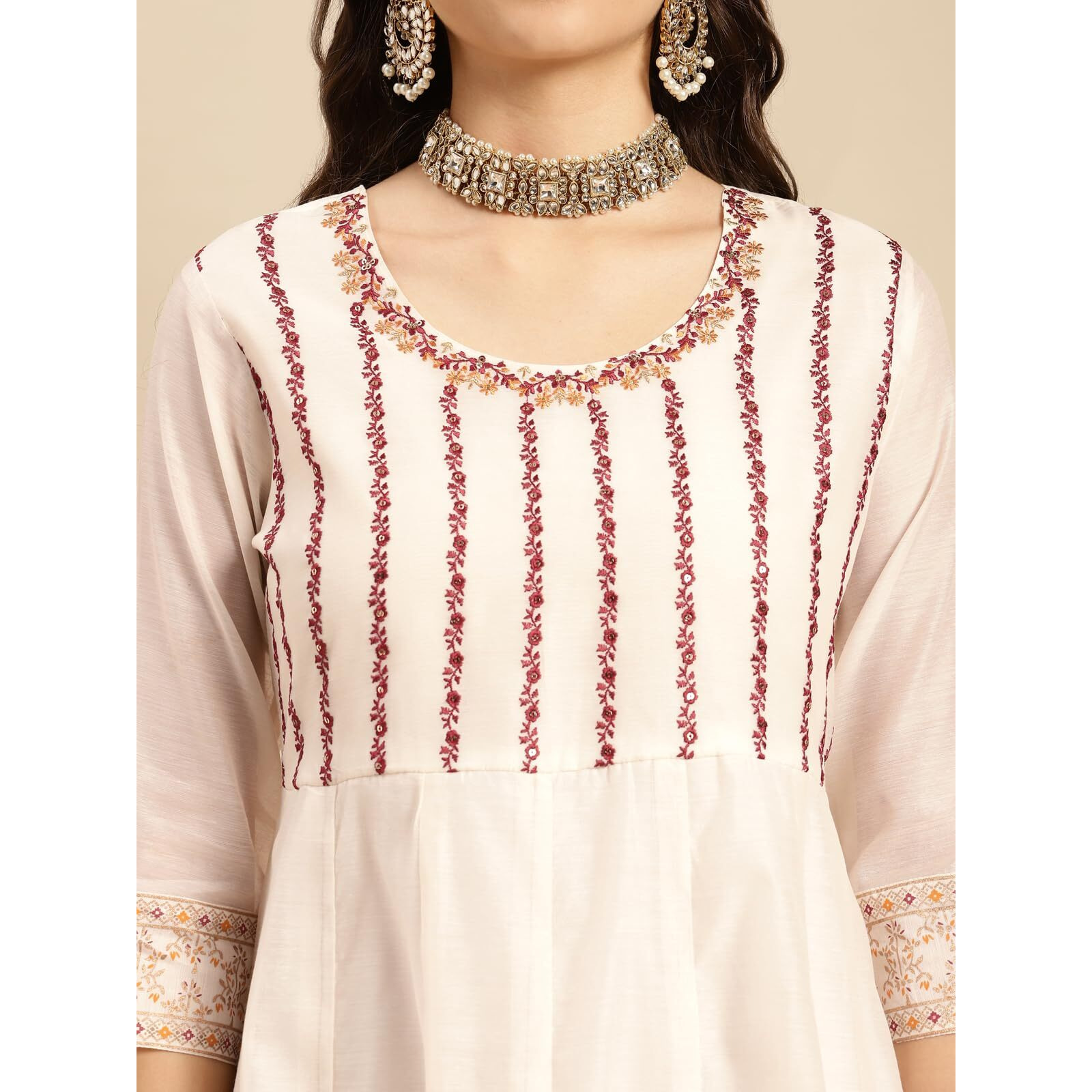 Rangita Off White Chanderi Calf Length Embroidered Anarkali Kurti For Women | Kurta For Women_Xl