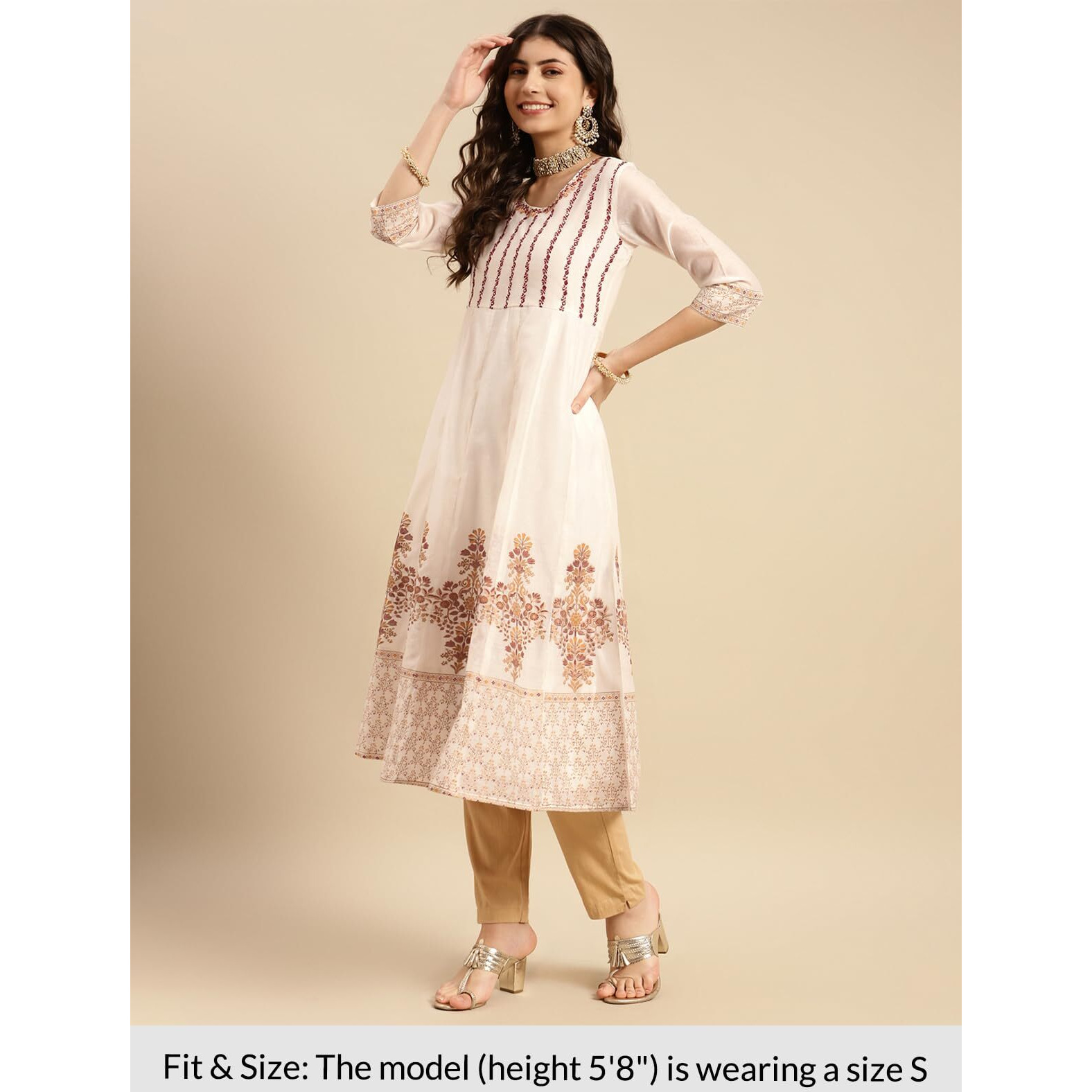 Rangita Off White Chanderi Calf Length Embroidered Anarkali Kurti For Women | Kurta For Women_Xl