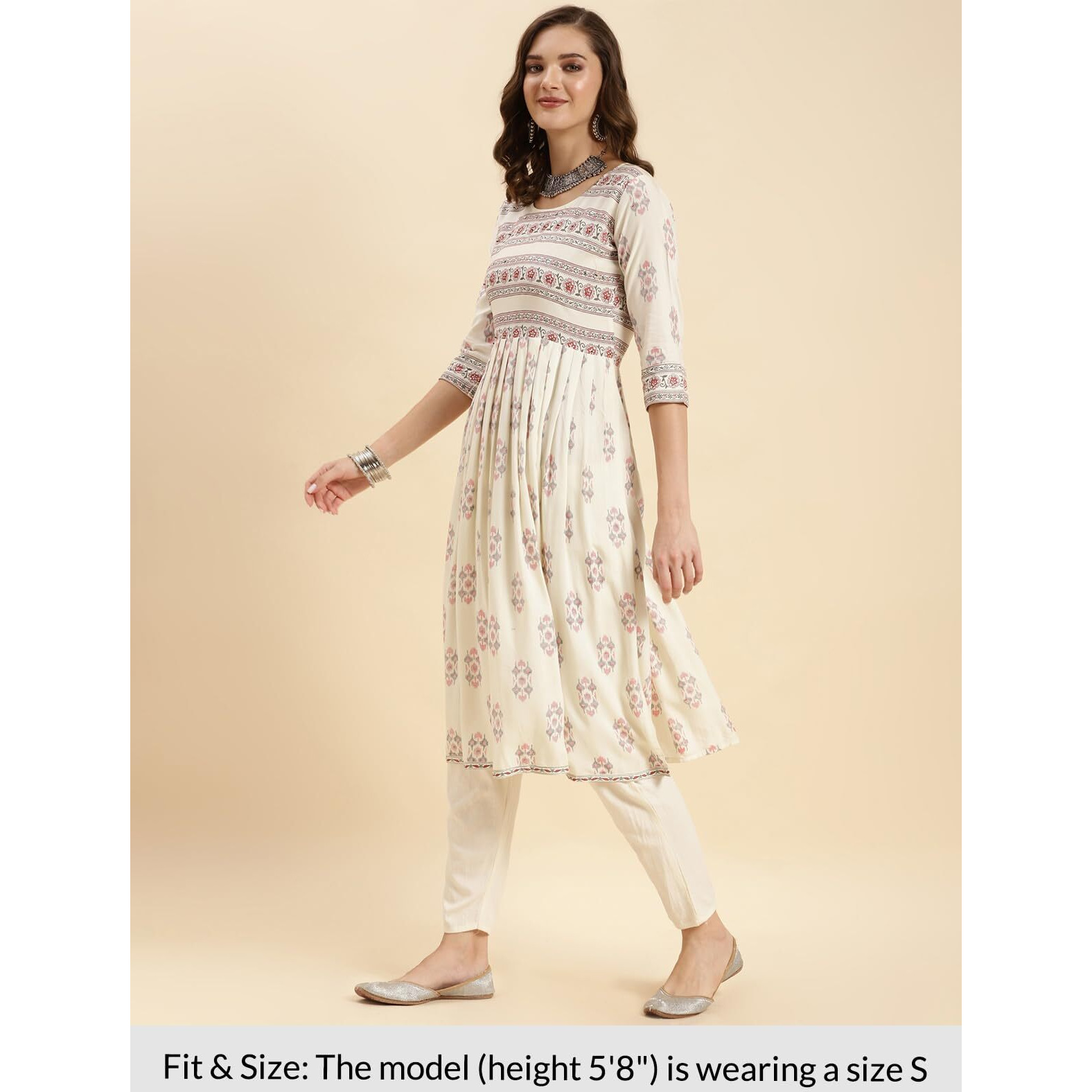 Rangita Off White Rayon Calf Length Printed Flared Kurti For Women | Kurta For Women_Xl