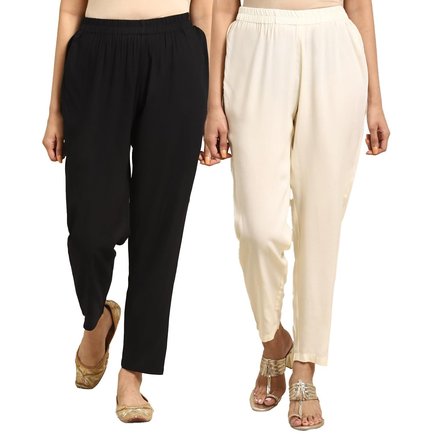 Rangita Women Rayon Black & White Solid Ankle Length Straight Pant, 28