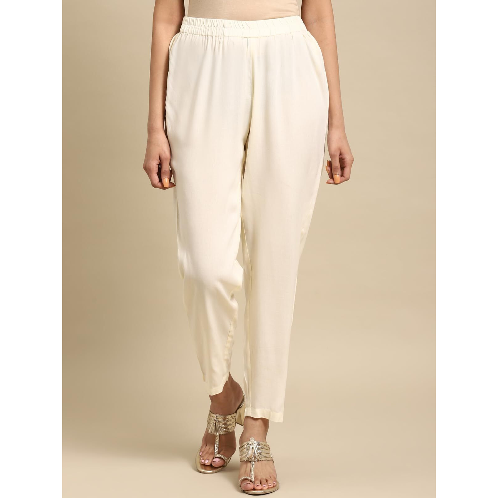 Rangita Women Rayon Black & White Solid Ankle Length Straight Pant, 28
