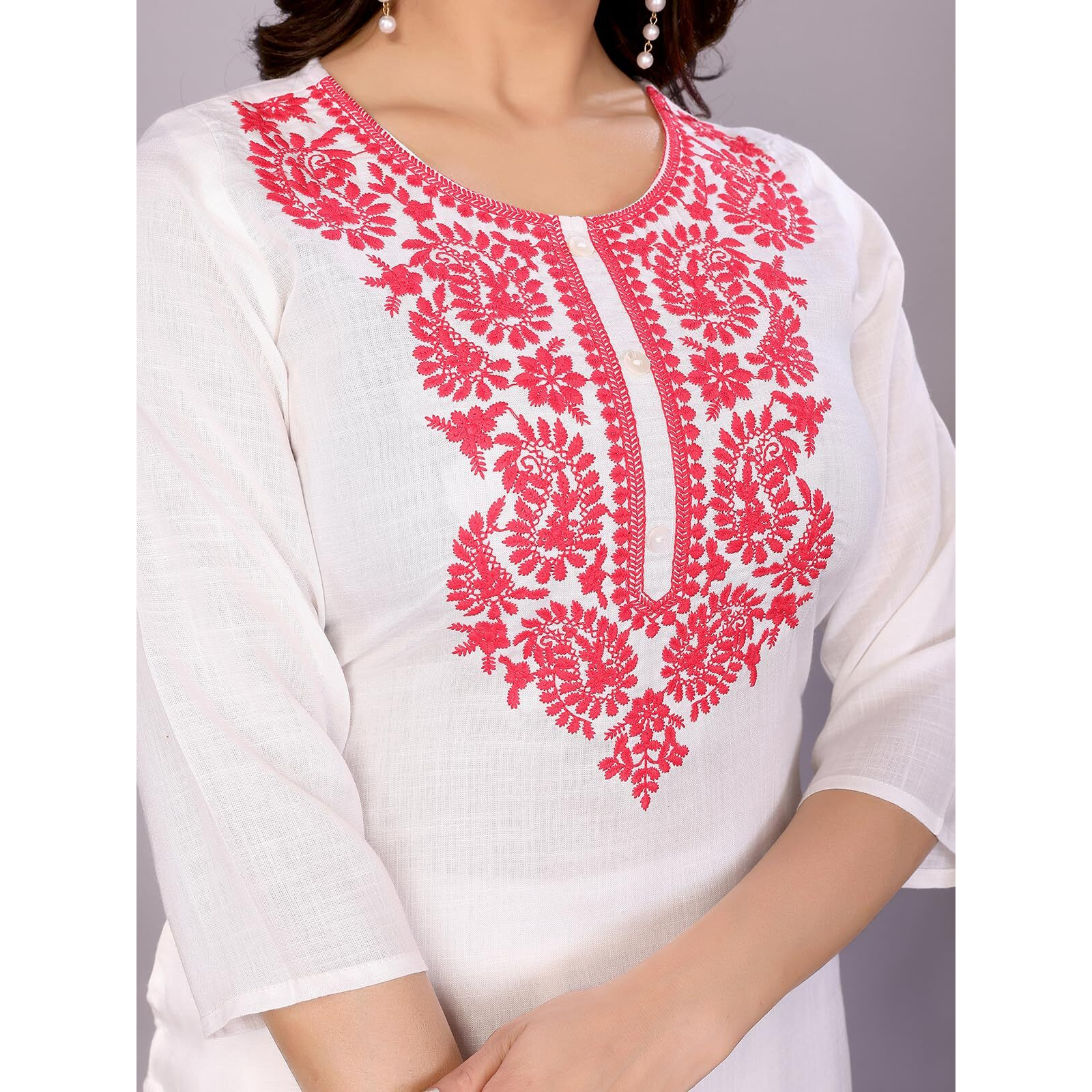 Rangita White Rayon Straight Embroidered Calf Length Kurti | Kurta For Women_L