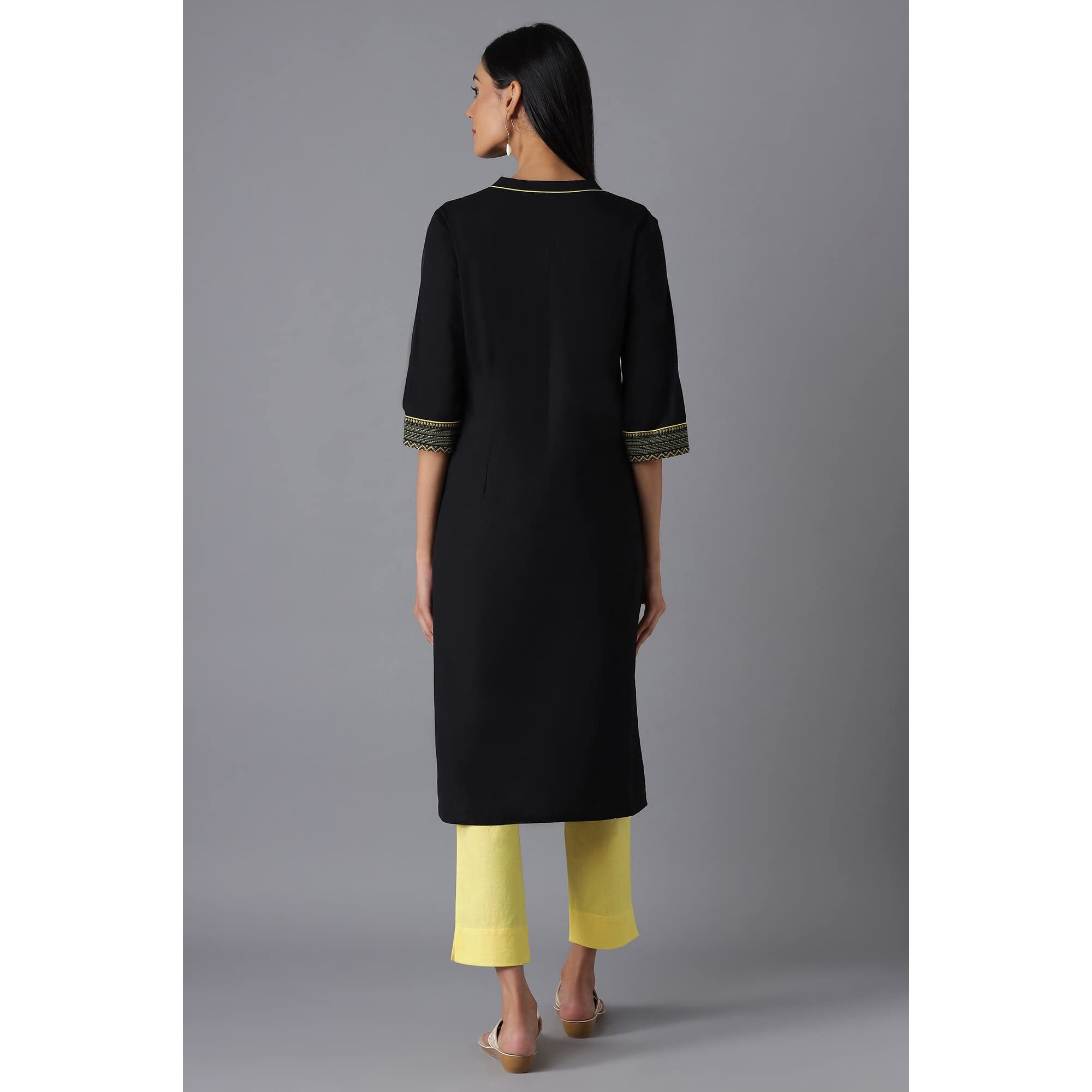 Aurelia Women's Cotton Geometric Regular Kurta (22Fea12860-701900_Black_M)