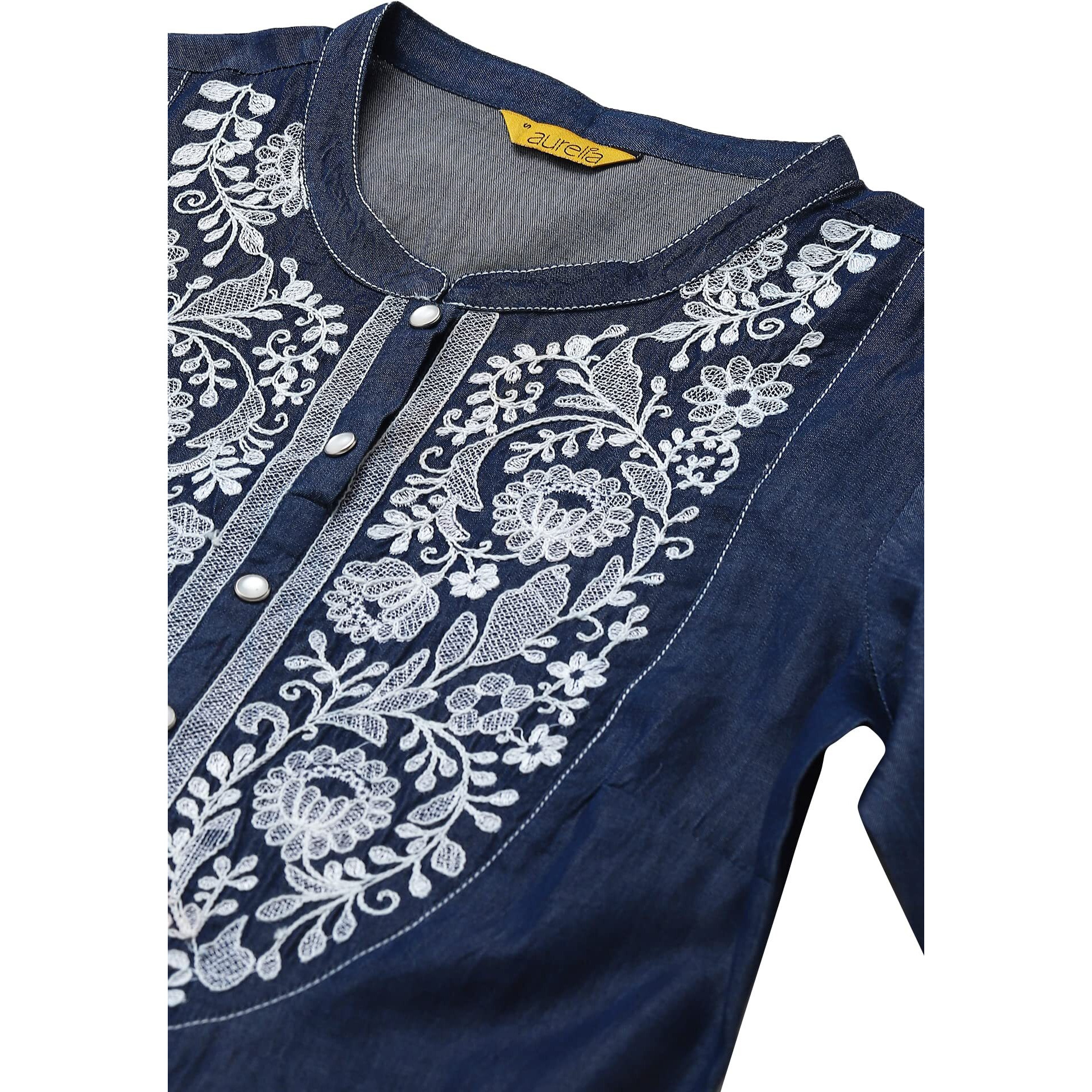 Aurelia Women Blue Cotton Blend Solid Straight Kurta_22Aua13340-701334_S