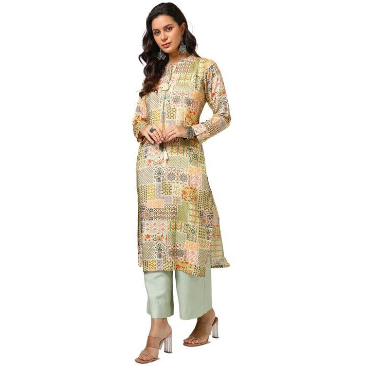 Soch Womens Cream Vicose Muslin Ethnic Motifs Kurta With Tassels