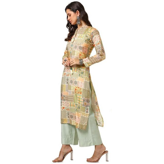 Soch Womens Cream Vicose Muslin Ethnic Motifs Kurta With Tassels