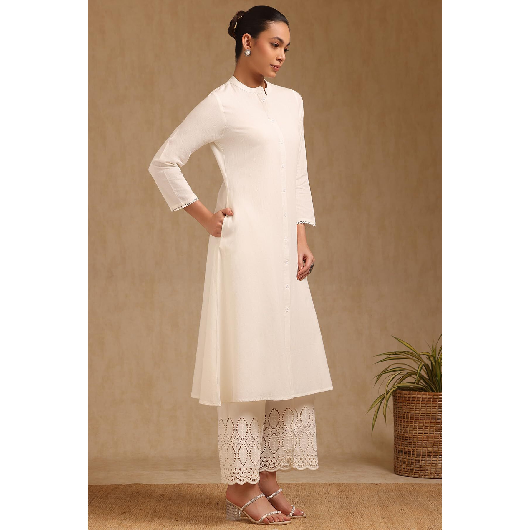 Soch Women's Pure Cotton Solid Regular Kurta (Cws5Ku61359_Off White