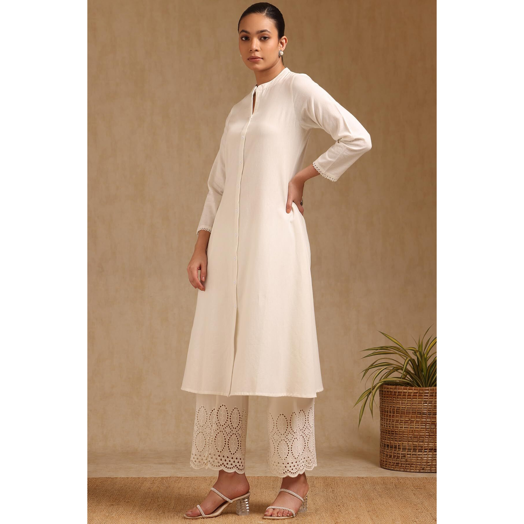 Soch Women's Pure Cotton Solid Regular Kurta (Cws5Ku61359_Off White