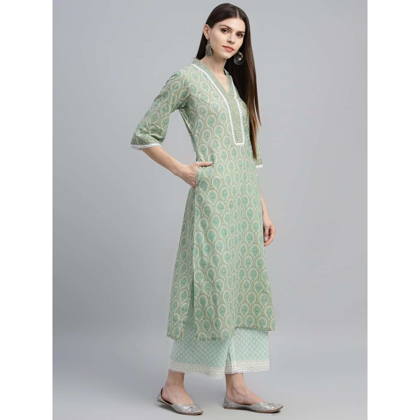 Libas Women's Silk Blend Kurta Set (35720_Green