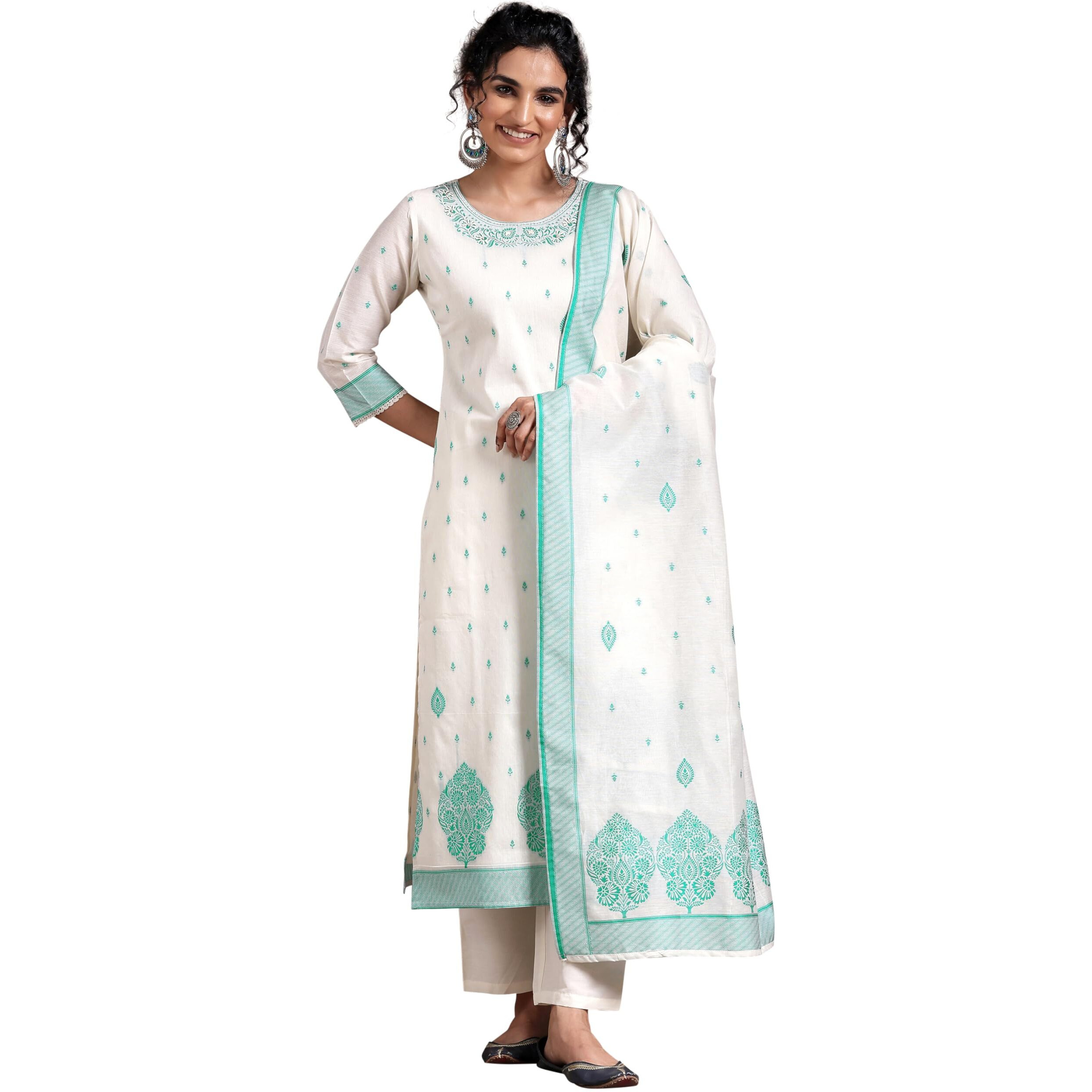 Libas Women's Chanderi Silk Woven Design Kurta Sets (27662_Off White