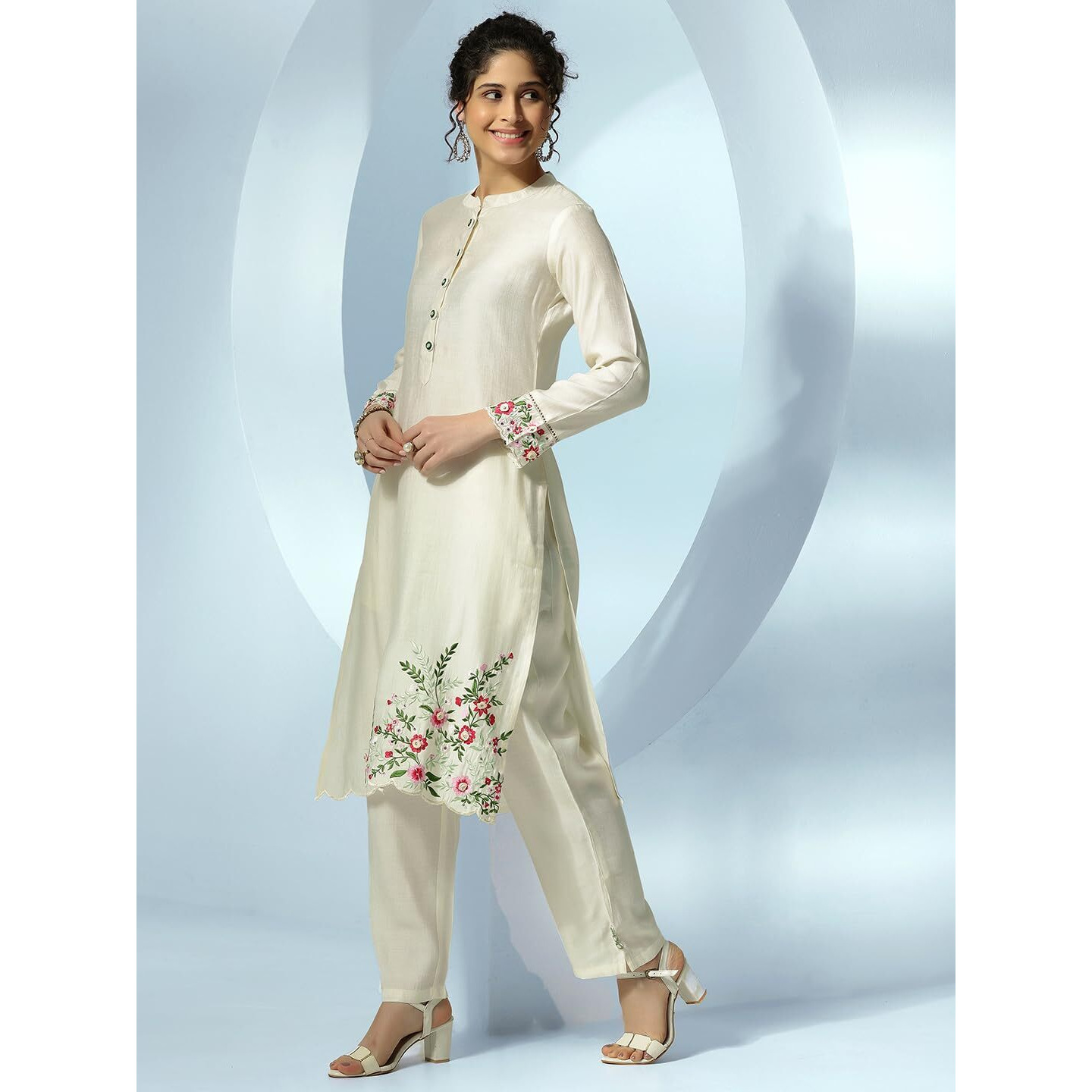 Libas Off White Silk Blend Embroidered Kurta Sets For Women