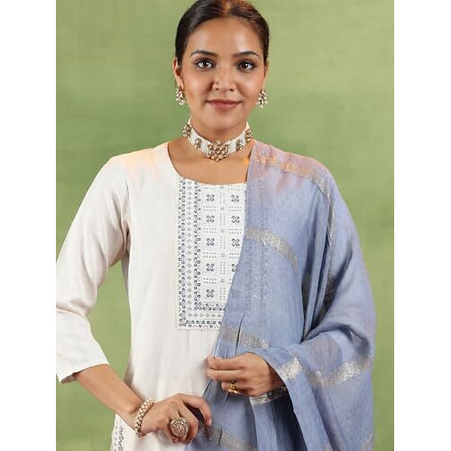 Libas Off White Cotton Blend Yoke Design Kurta Sets For Women