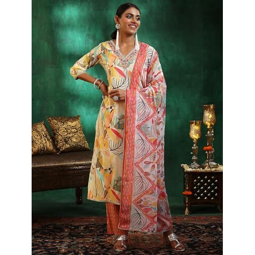 Libas Off White Silk Blend Printed Kurta Sets For Women
