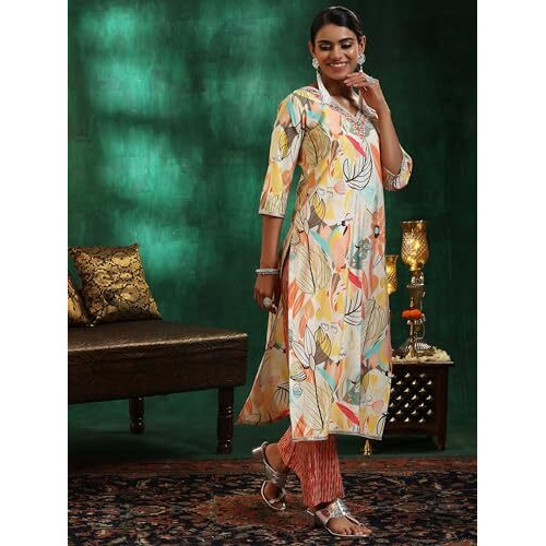 Libas Off White Silk Blend Printed Kurta Sets For Women