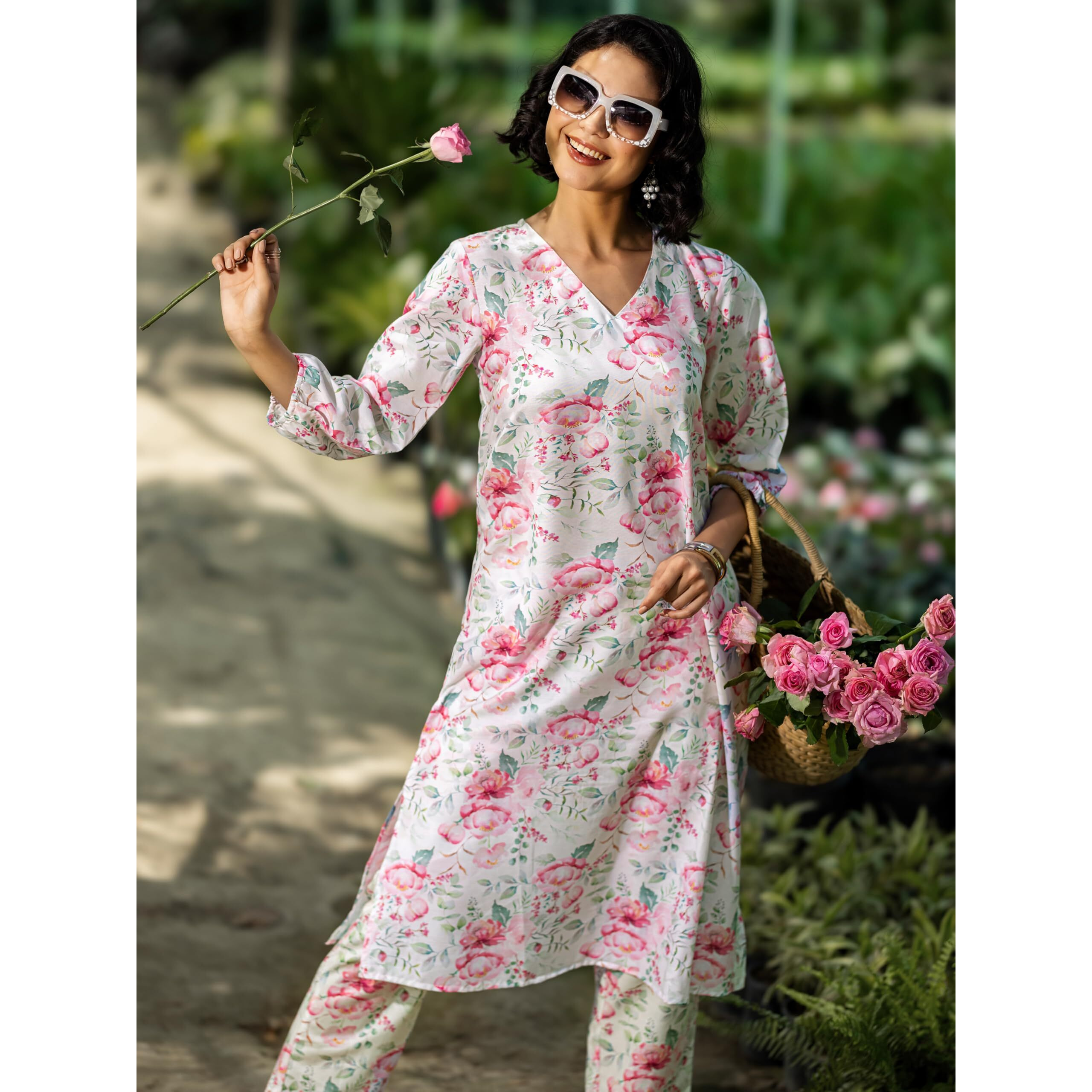 Libas Women's Viscose Rayon Co Ord Set (49190_White