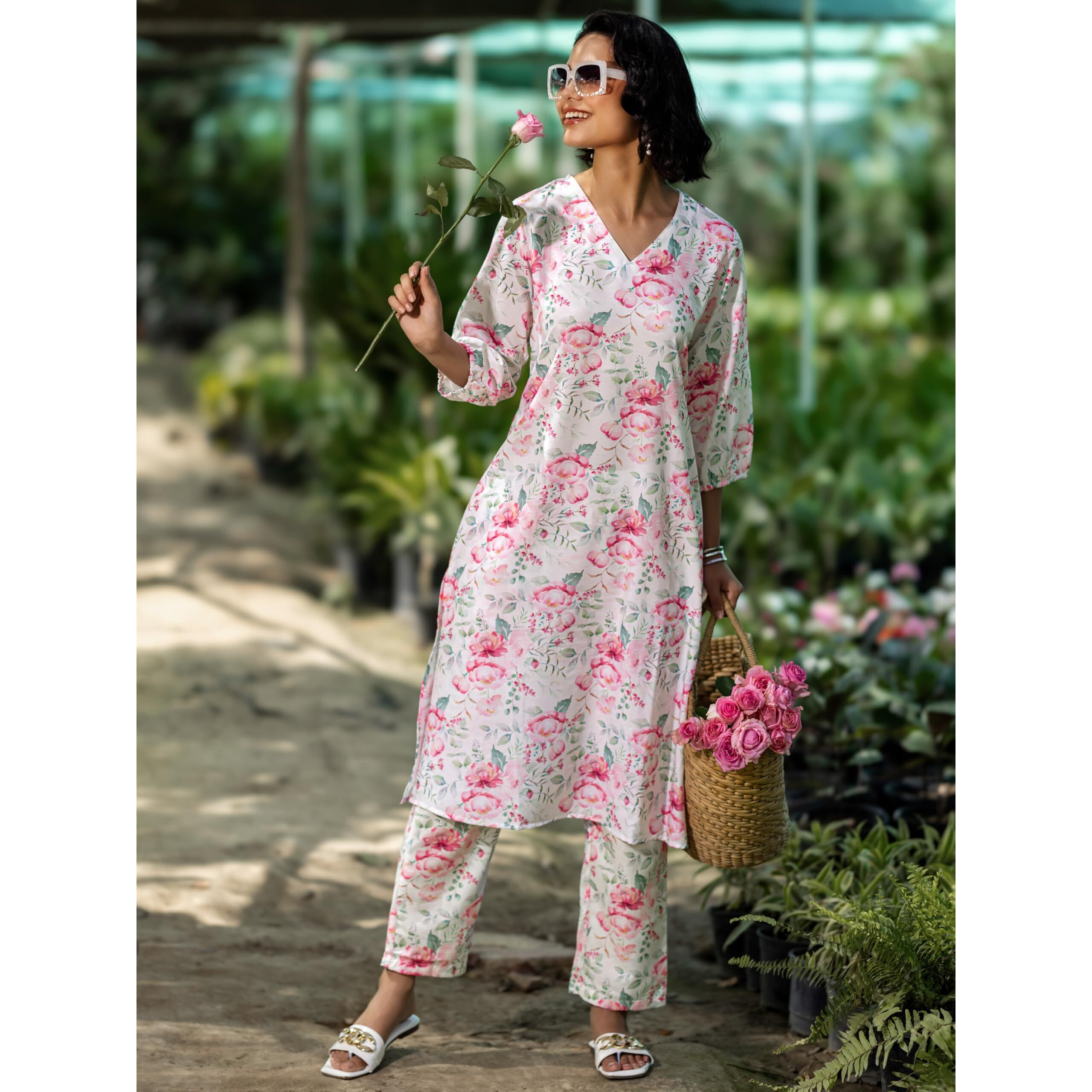 Libas Women's Viscose Rayon Co Ord Set (49190_White