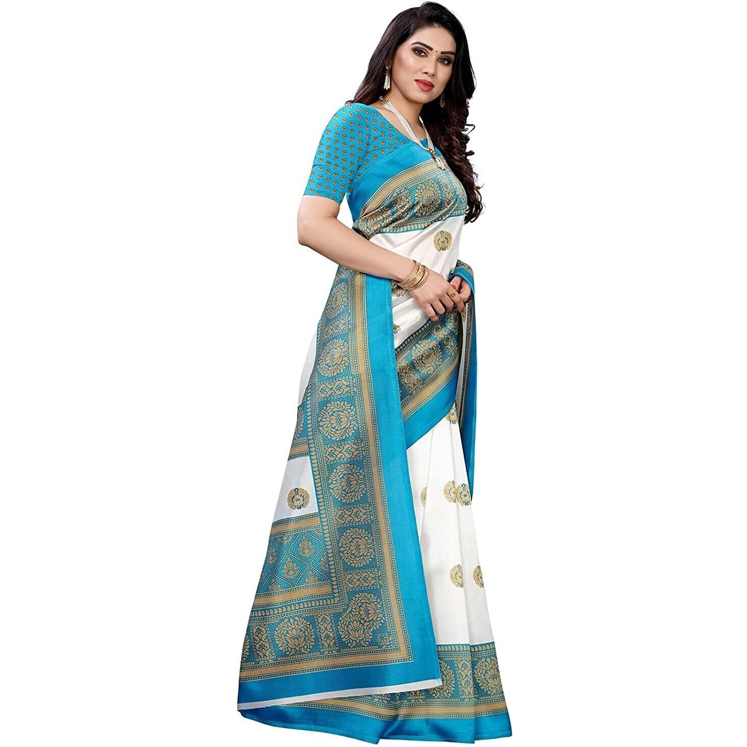 Shiv Textiles Women's Art Silk Traditional Prints Saree(119S103_White2)
