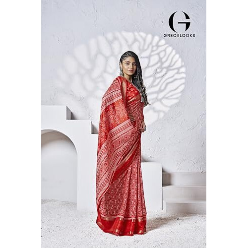 Greciilooks Women's Plain Cotton Silk Sarees (Gl-S2399_Red)