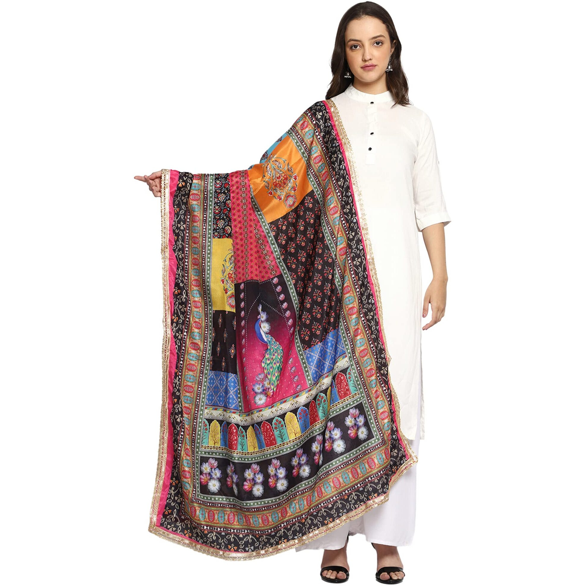 Weavers Villa Women's Poly Silk Digital Graphic Printed Ethnic Dupatta, Chunni, 2.25 Mtrs