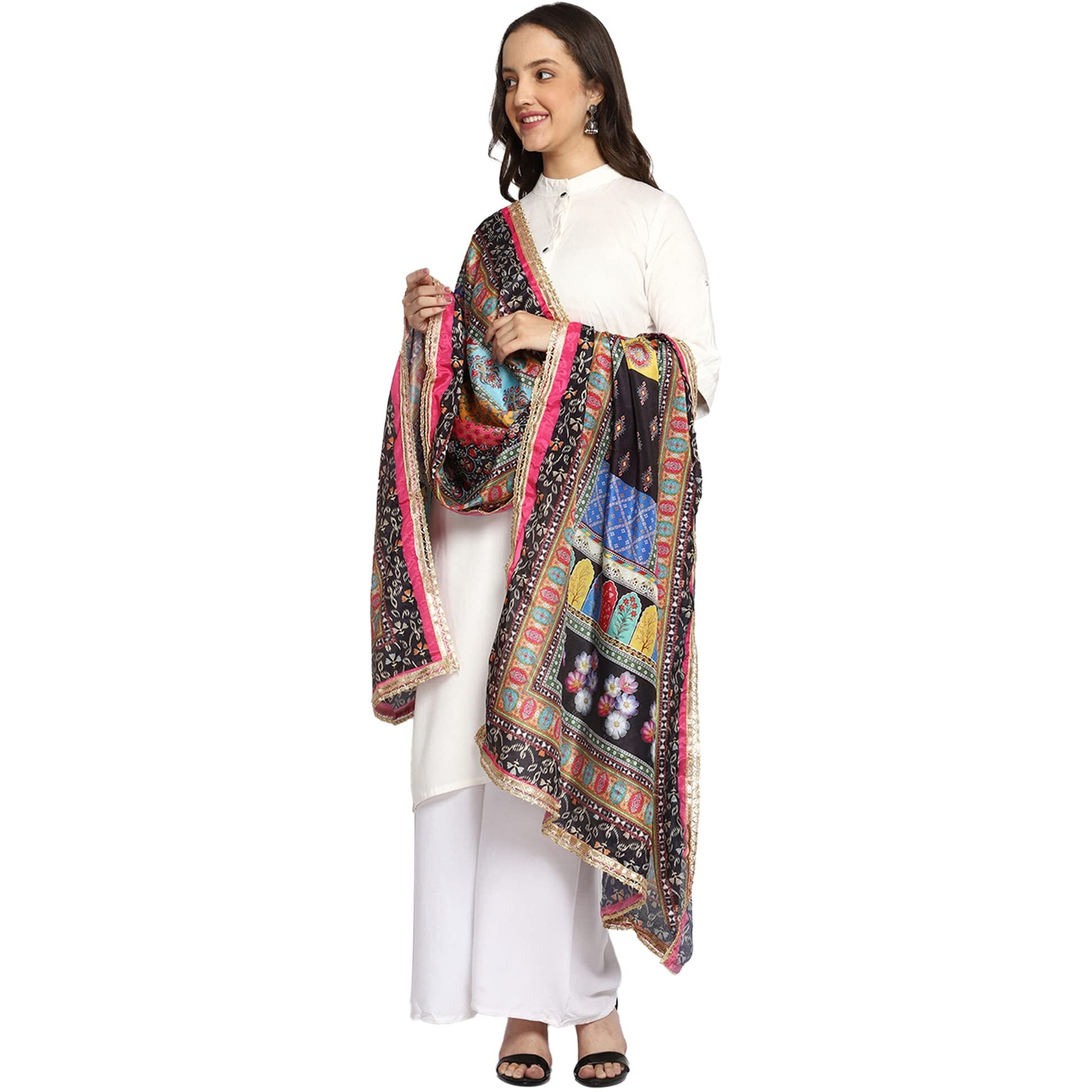 Weavers Villa Women's Poly Silk Digital Graphic Printed Ethnic Dupatta, Chunni, 2.25 Mtrs