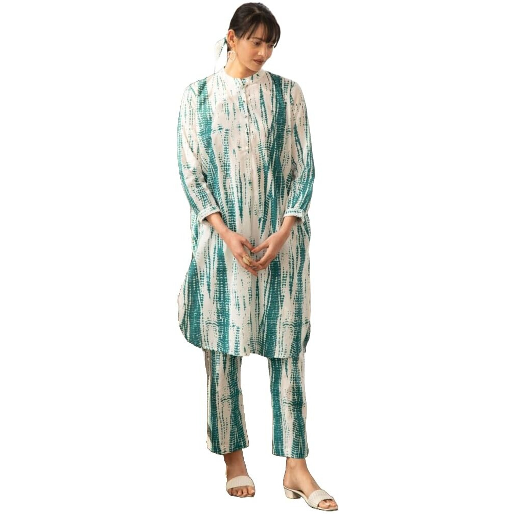 Lookmark Women's Printed Cotton Blend Straight Kurta Pant Set - Elegant Ethnic Wear Ensemble For Modern Women, Perfect For Any Occasion (Az-Lm-Og-Ks2119-L) White