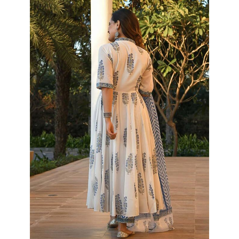 Pinkmint Women Floral Printed Kurta And Pant Set With Dupatta White