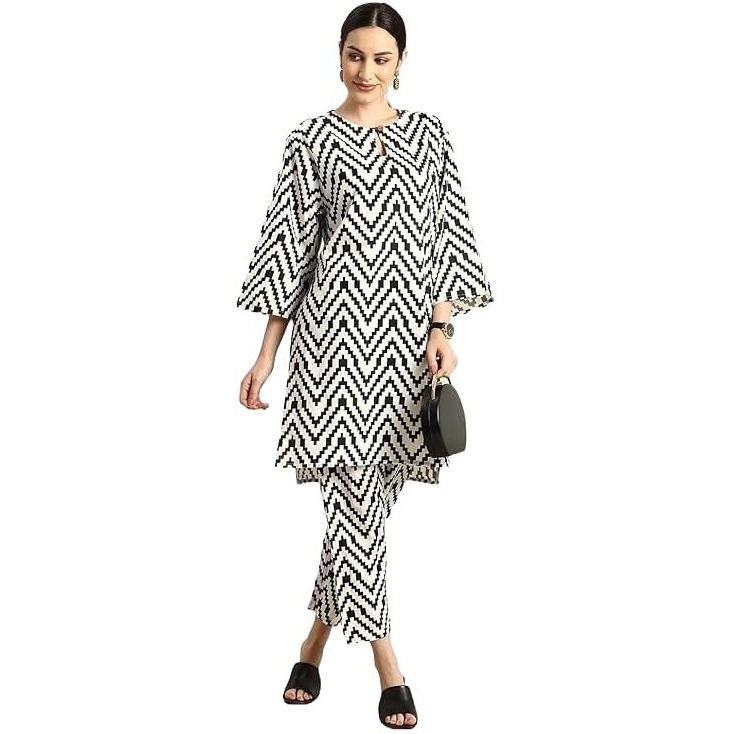 Lookmark Women's Printed Cotton Blend Straight Kurta Pant Set - Elegant Ethnic Wear Ensemble For Modern Women, Perfect For Any Occasion (Az-Lm-Og-Ks2117-M) White